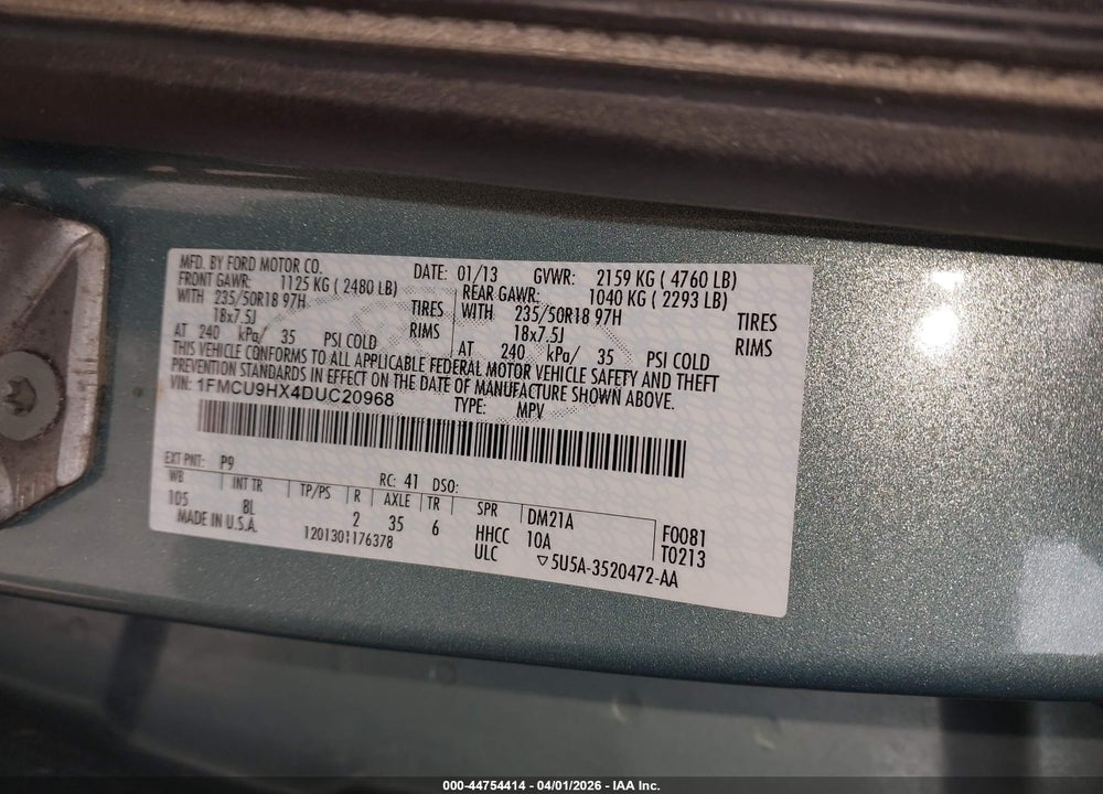 2013 FORD ESCAPE SEL VIN: 1FMCU9HX4DUC20968