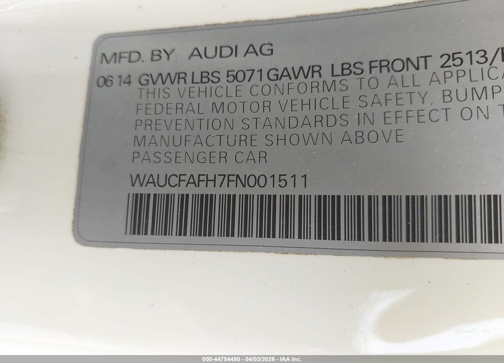 2015 AUDI A5 2.0T PREMIUM VIN: WAUCFAFH7FN001511