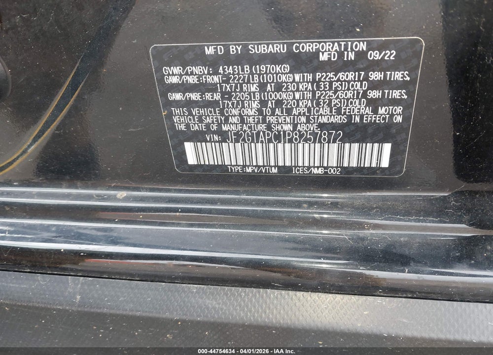 2023 SUBARU CROSSTREK PREMIUM VIN: JF2GTAPC1P8257872