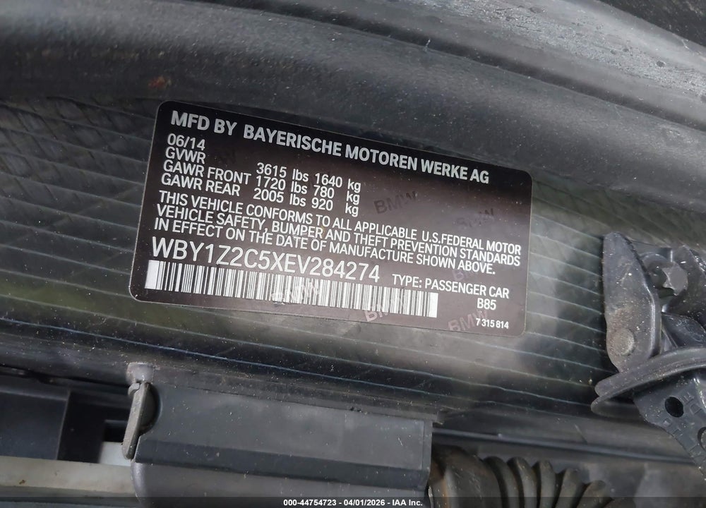 2014 BMW I3 VIN: WBY1Z2C5XEV284274