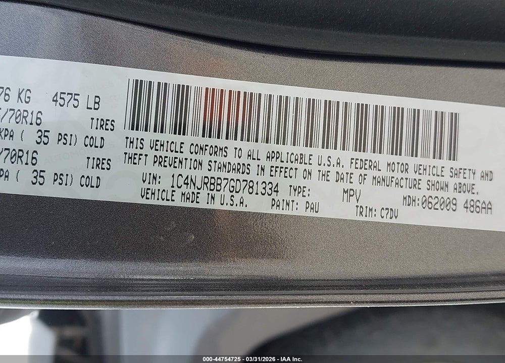 2016 JEEP PATRIOT SPORT VIN: 1C4NJRBB7GD781334