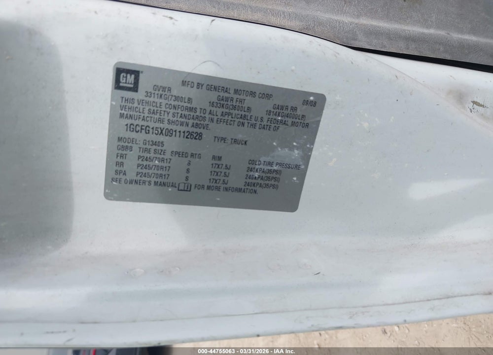 2009 CHEVROLET EXPRESS 1500 WORK VAN VIN: 1GCFG15X091112628
