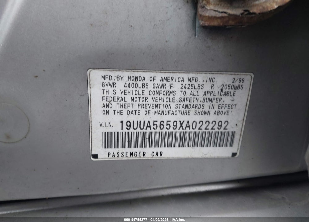 1999 ACURA TL 3.2 VIN: 19UUA5659XA022292
