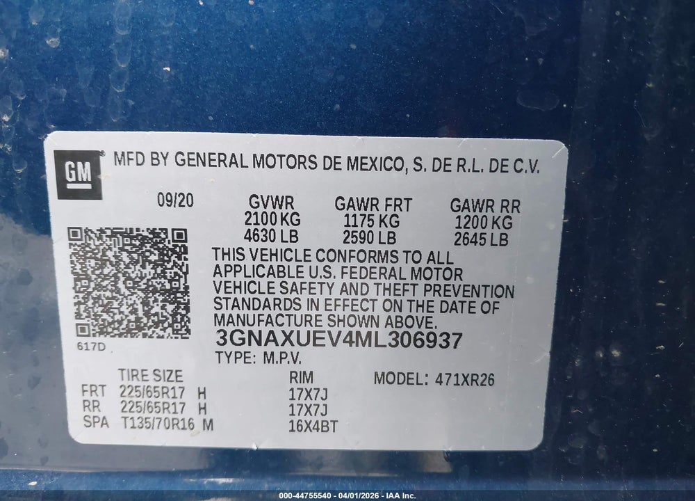 2021 CHEVROLET EQUINOX AWD LT VIN: 3GNAXUEV4ML306937
