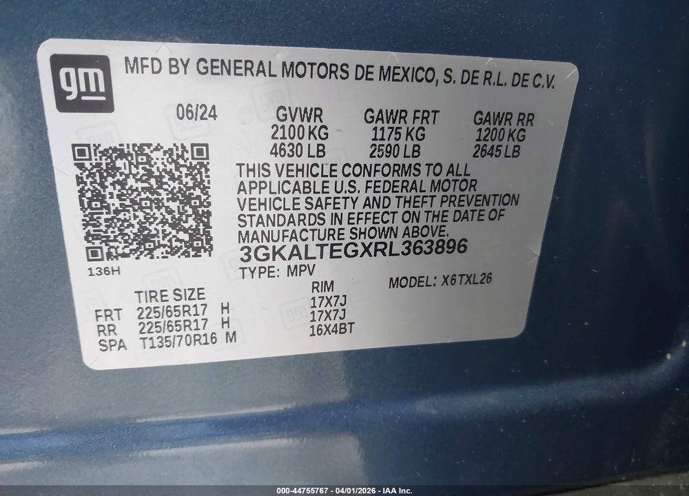 2024 GMC TERRAIN AWD SLE VIN: 3GKALTEGXRL363896