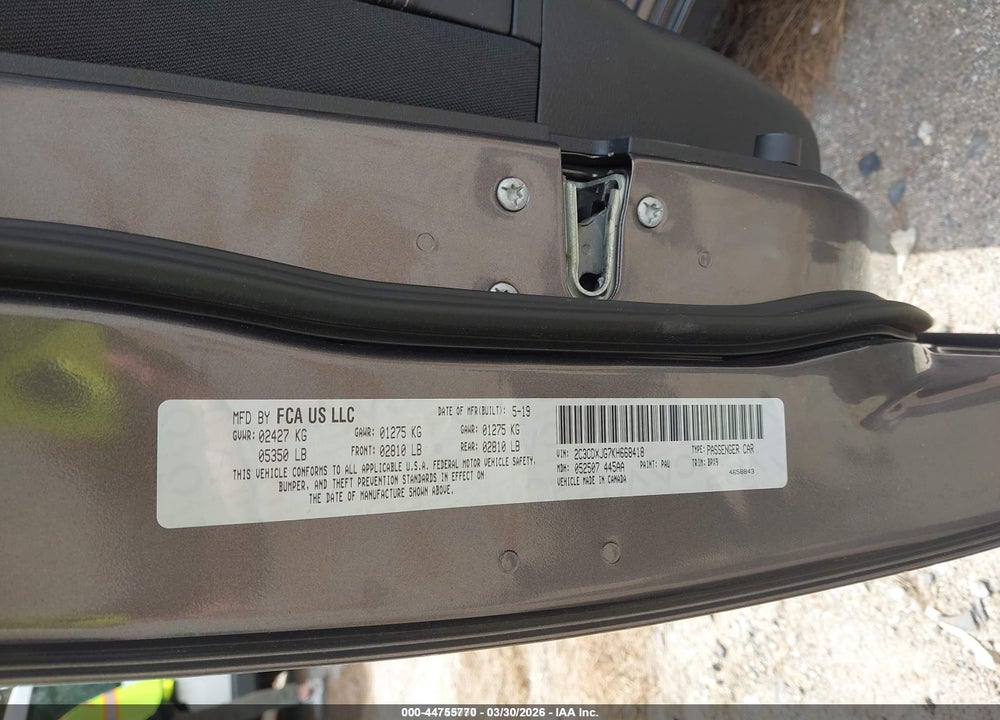 2019 DODGE CHARGER SXT AWD VIN: 2C3CDXJG7KH668418
