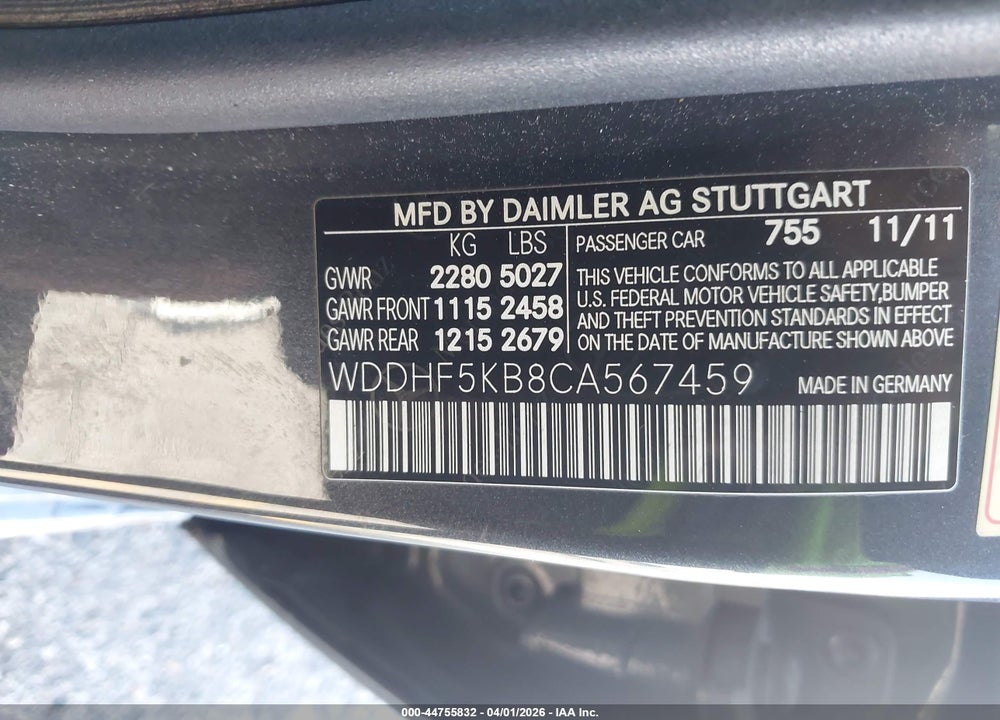 2012 MERCEDES-BENZ E 350 VIN: WDDHF5KB8CA567459