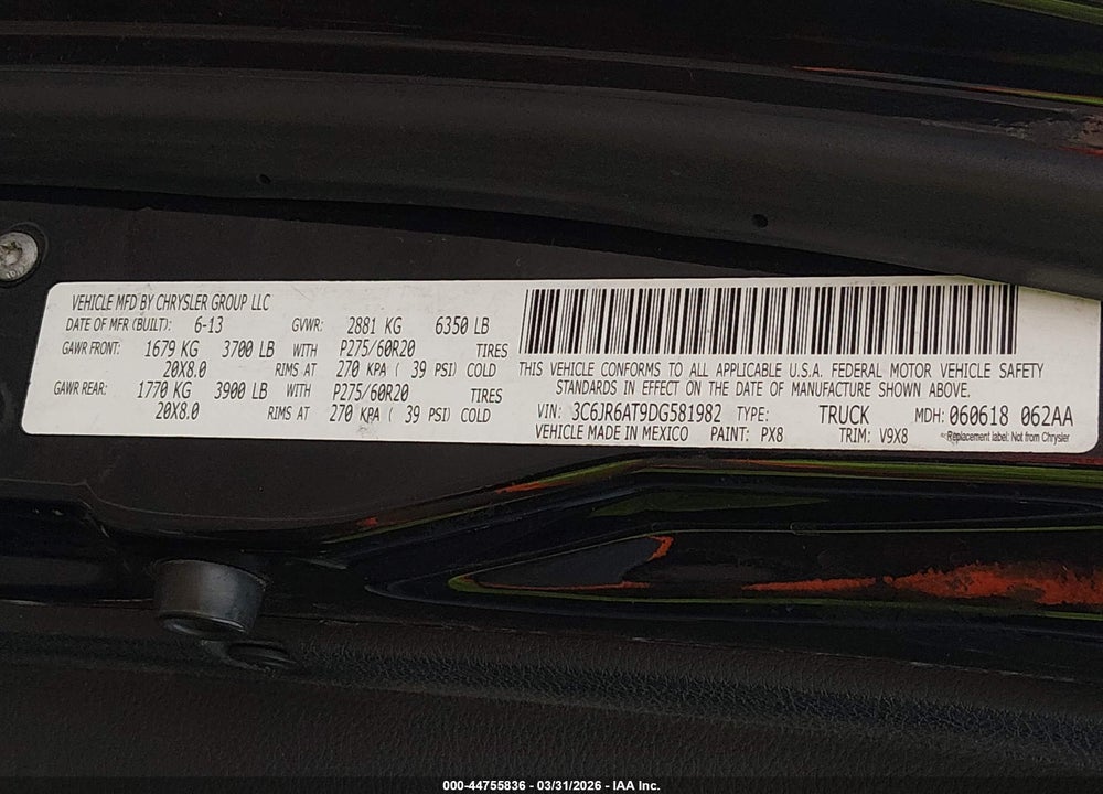 2013 RAM 1500 EXPRESS VIN: 3C6JR6AT9DG581982