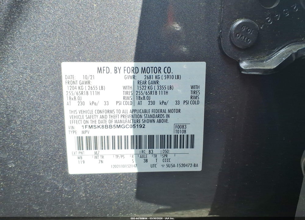 2021 FORD EXPLORER VIN: 1FMSK8BB5MGC05192