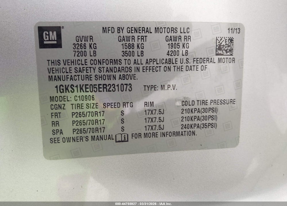 2014 GMC YUKON XL 1500 SLT VIN: 1GKS1KE05ER231073