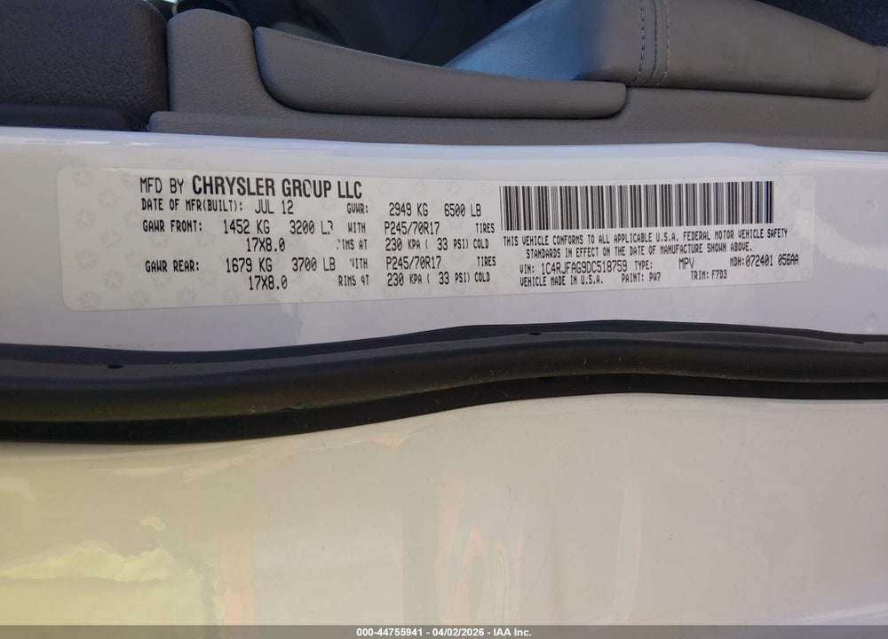 2013 JEEP GRAND CHEROKEE LAREDO VIN: 1C4RJFAG9DC518759