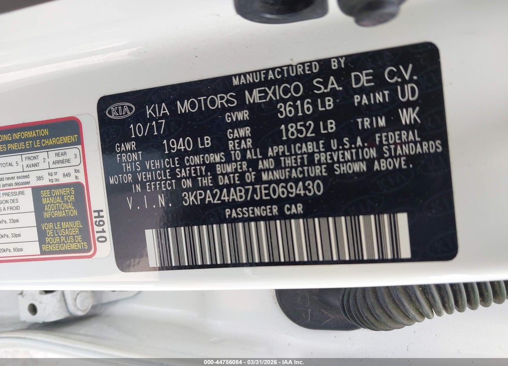 2018 KIA RIO LX VIN: 3KPA24AB7JE069430