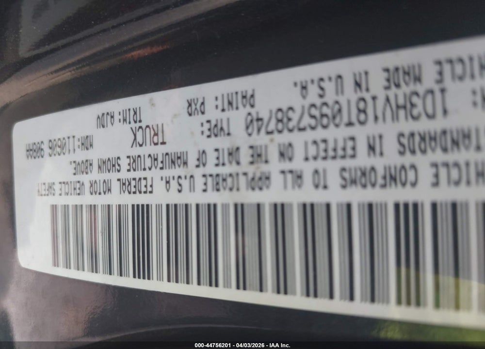 2009 DODGE RAM 1500 SLT/SPORT/TRX VIN: 1D3HV18T09S738740
