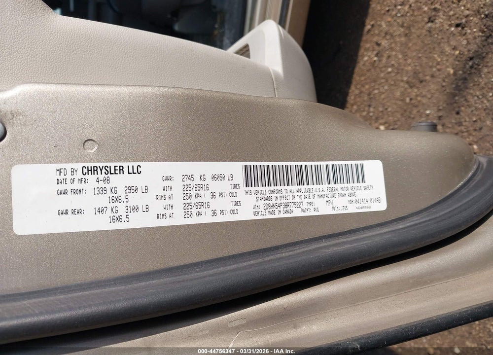 2008 DODGE GRAND CARAVAN SXT VIN: 2D8HN54P38R779227