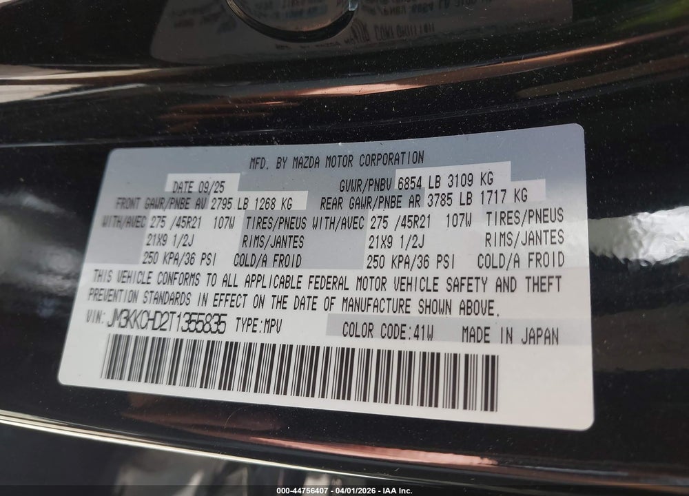 2026 MAZDA CX-90 3.3 TURBO PREMIUM SPORT VIN: JM3KKCHD2T1355835