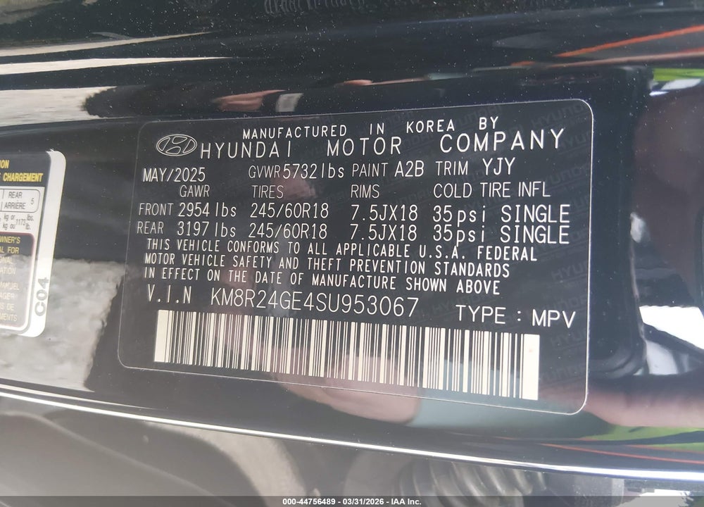 2025 HYUNDAI PALISADE SEL VIN: KM8R24GE4SU953067
