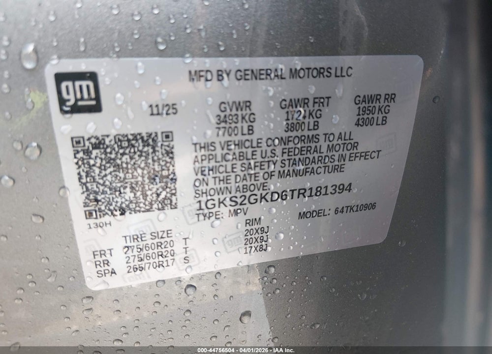 2026 GMC YUKON XL 4WD ELEVATION VIN: 1GKS2GKD6TR181394