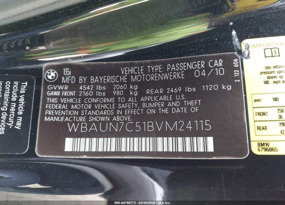 2011 BMW 135I VIN: WBAUN7C51BVM24115