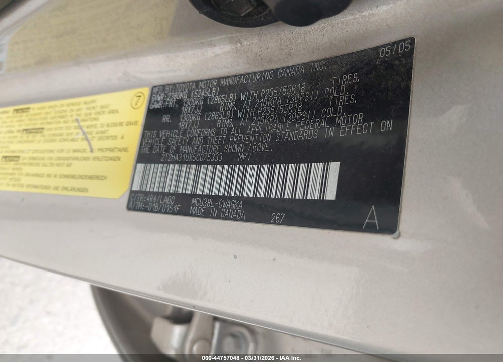 2005 LEXUS RX 330 VIN: 2T2HA31UX5C075333