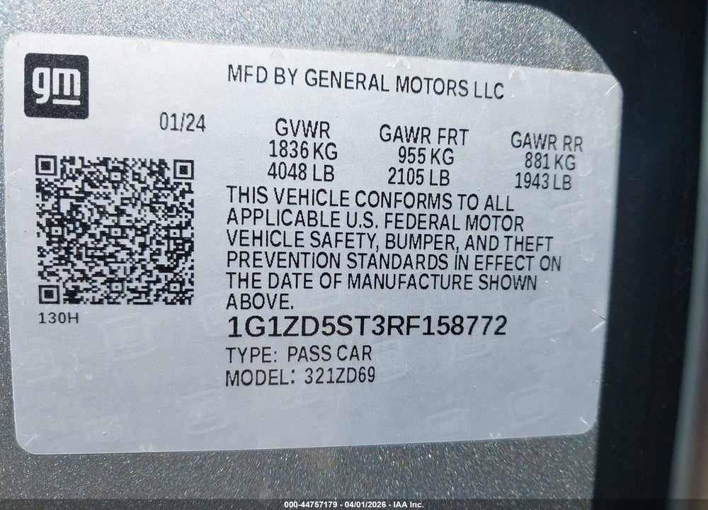 2024 CHEVROLET MALIBU FWD 1LT VIN: 1G1ZD5ST3RF158772