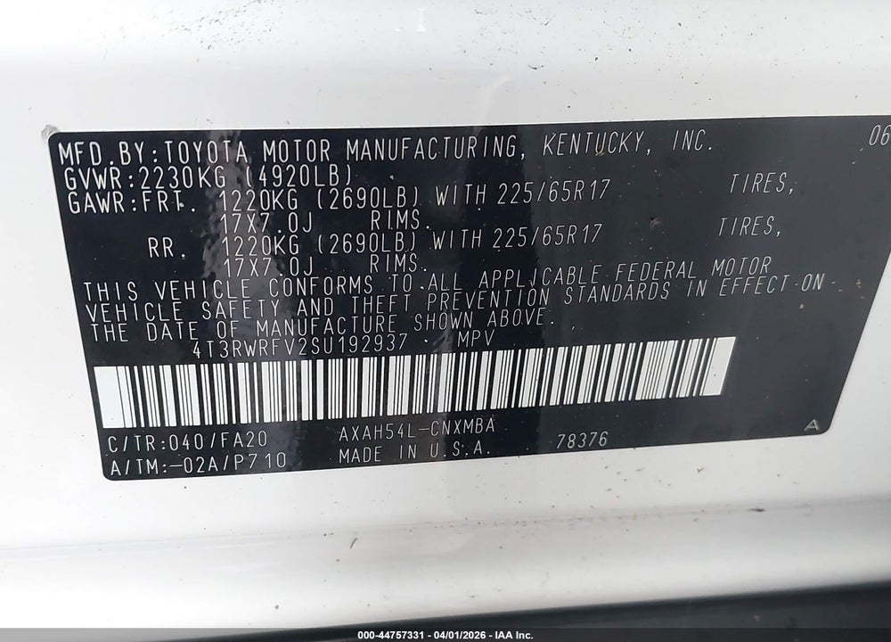 2025 TOYOTA RAV4 HYBRID XLE VIN: 4T3RWRFV2SU192937