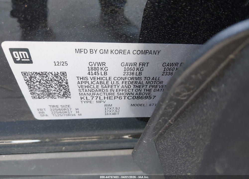 2026 CHEVROLET TRAX FWD LT VIN: KL77LHEP6TC086957