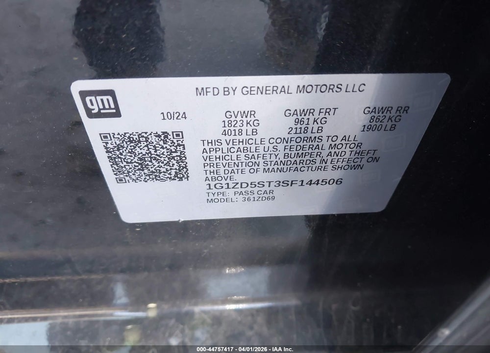 2025 CHEVROLET MALIBU FWD 1LT VIN: 1G1ZD5ST3SF144506