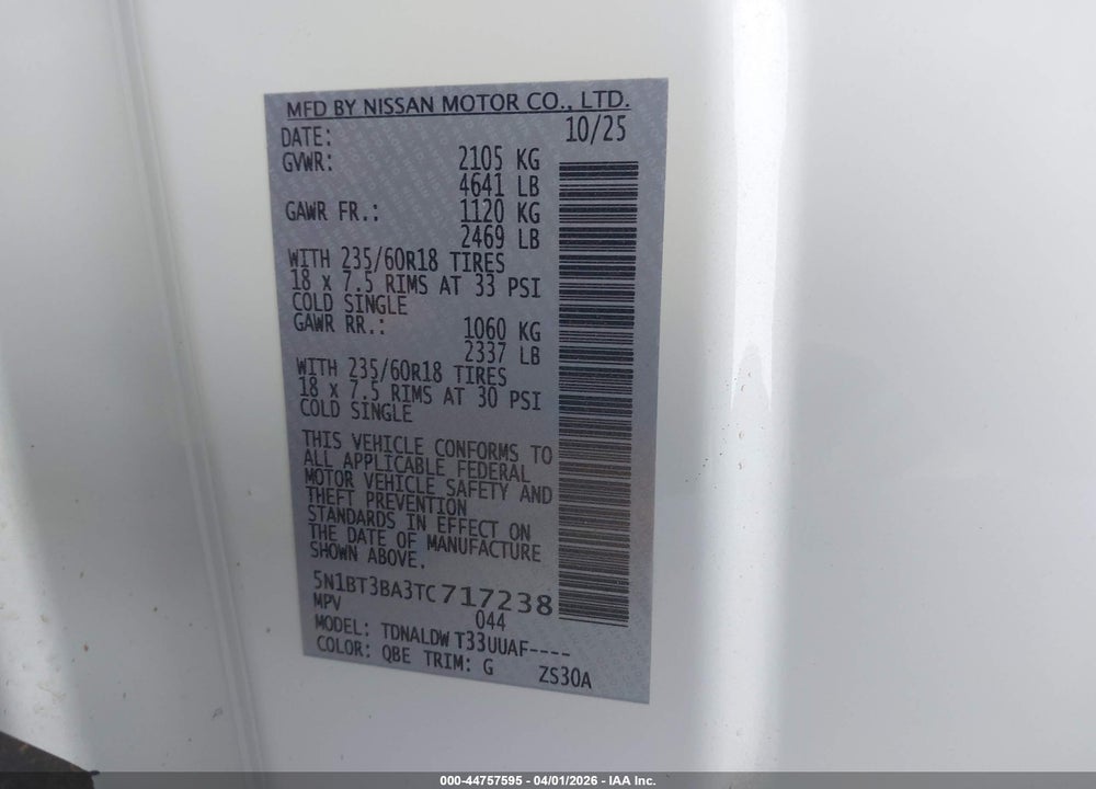 2026 NISSAN ROGUE SV VIN: 5N1BT3BA3TC717238