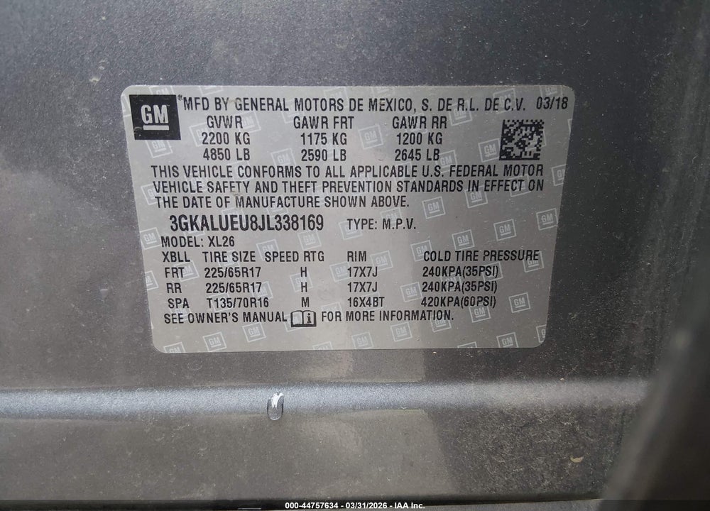 2018 GMC TERRAIN SLE DIESEL VIN: 3GKALUEU8JL338169