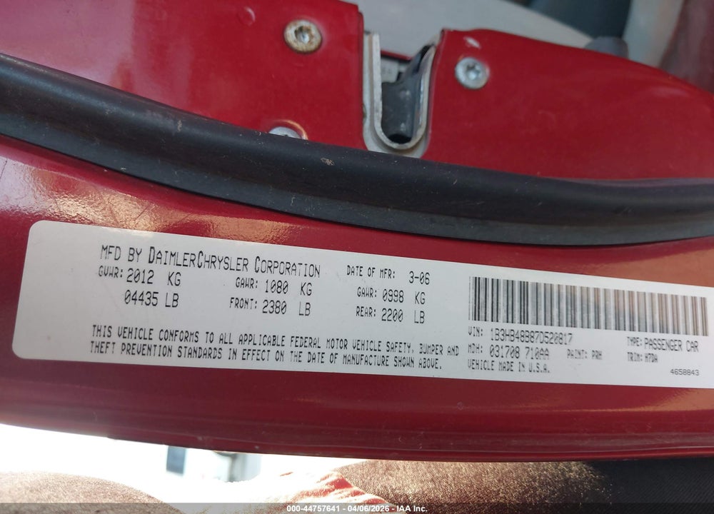 2007 DODGE CALIBER SXT VIN: 1B3HB48B87D520817