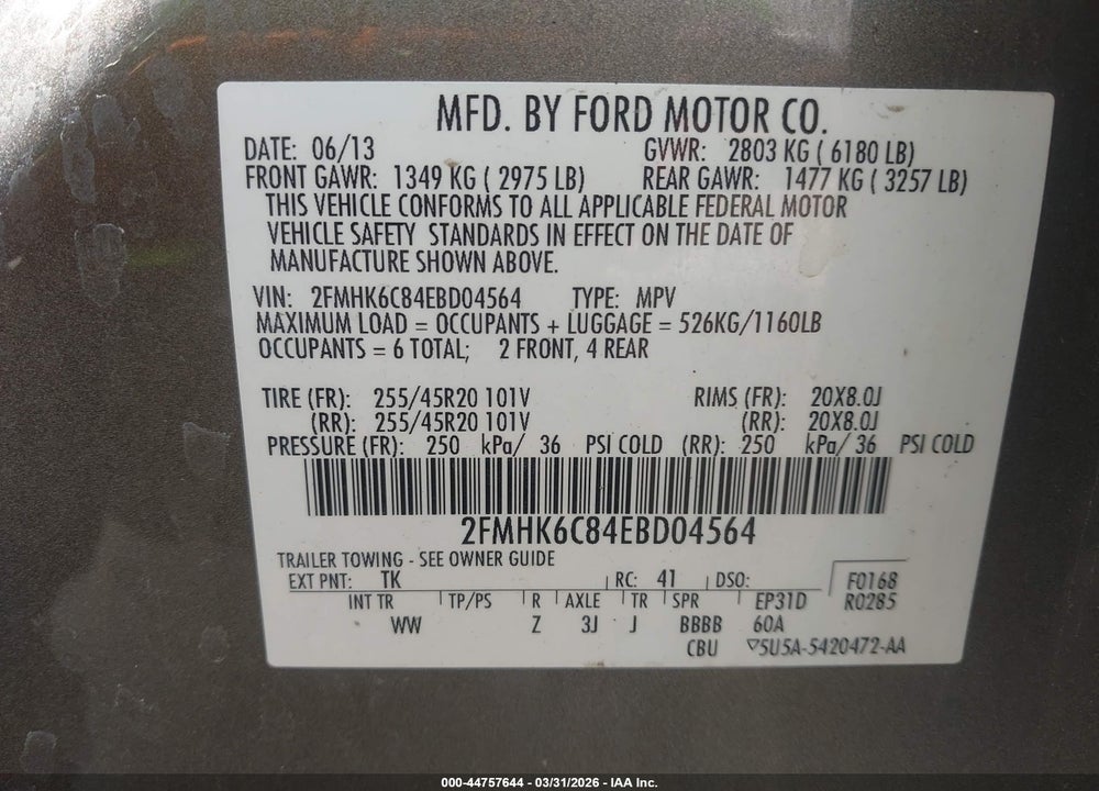 2014 FORD FLEX SEL VIN: 2FMHK6C84EBD04564