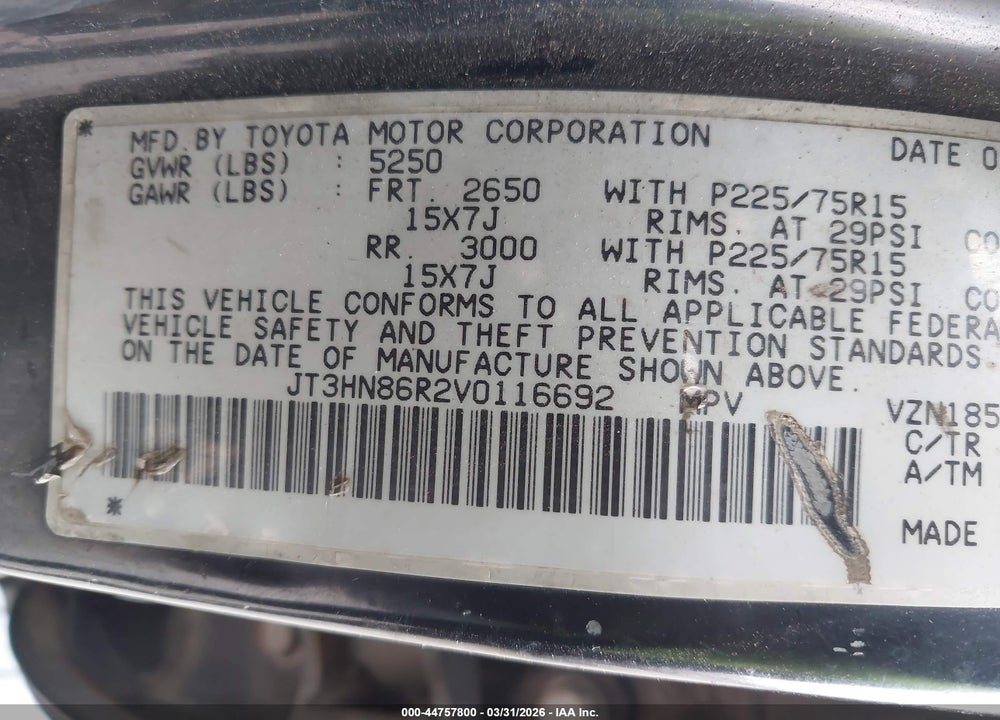 1997 TOYOTA 4RUNNER SR5 V6 VIN: JT3HN86R2V0116692