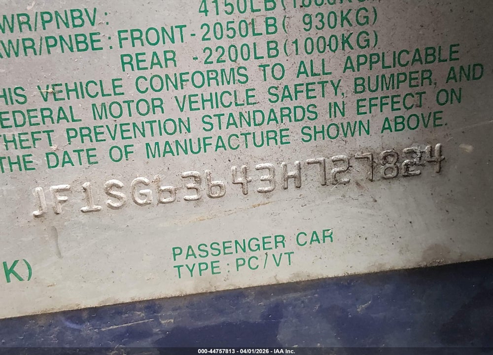 2003 SUBARU FORESTER X VIN: JF1SG63643H727824