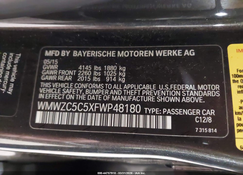 2015 MINI COUNTRYMAN COOPER S VIN: WMWZC5C5XFWP48180