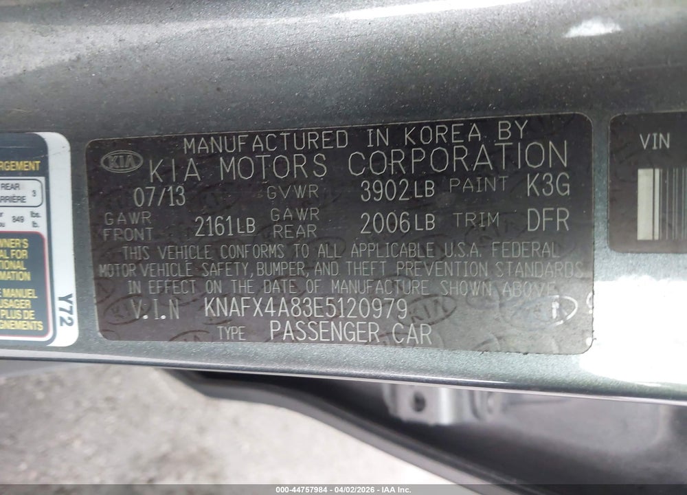 2014 KIA FORTE EX VIN: KNAFX4A83E5120979