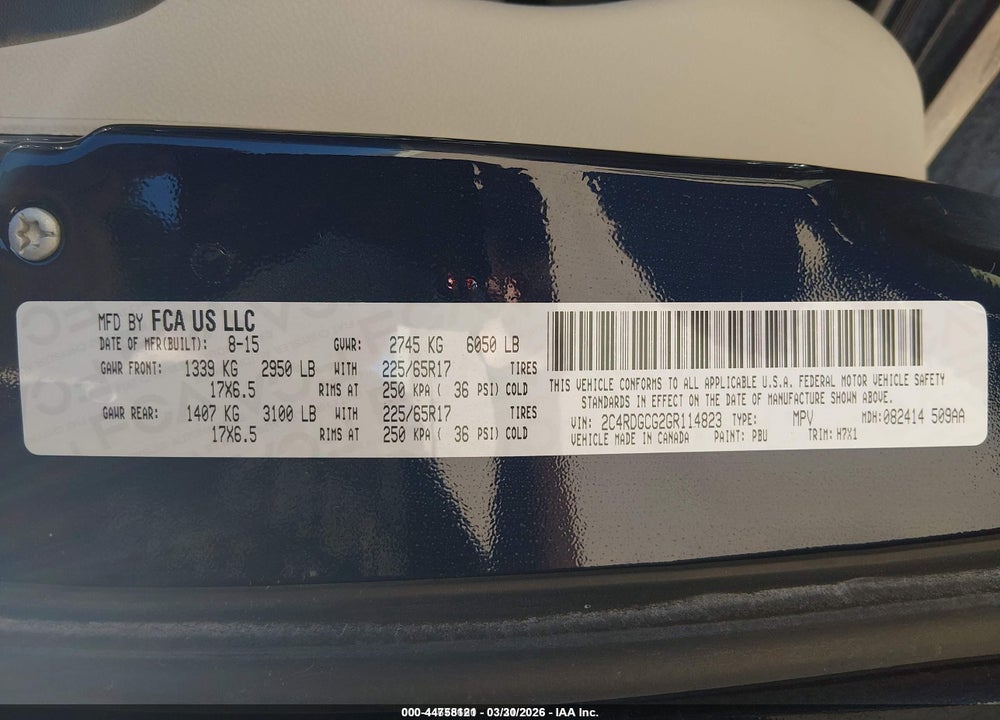 2016 DODGE GRAND CARAVAN SXT VIN: 2C4RDGCG2GR114823