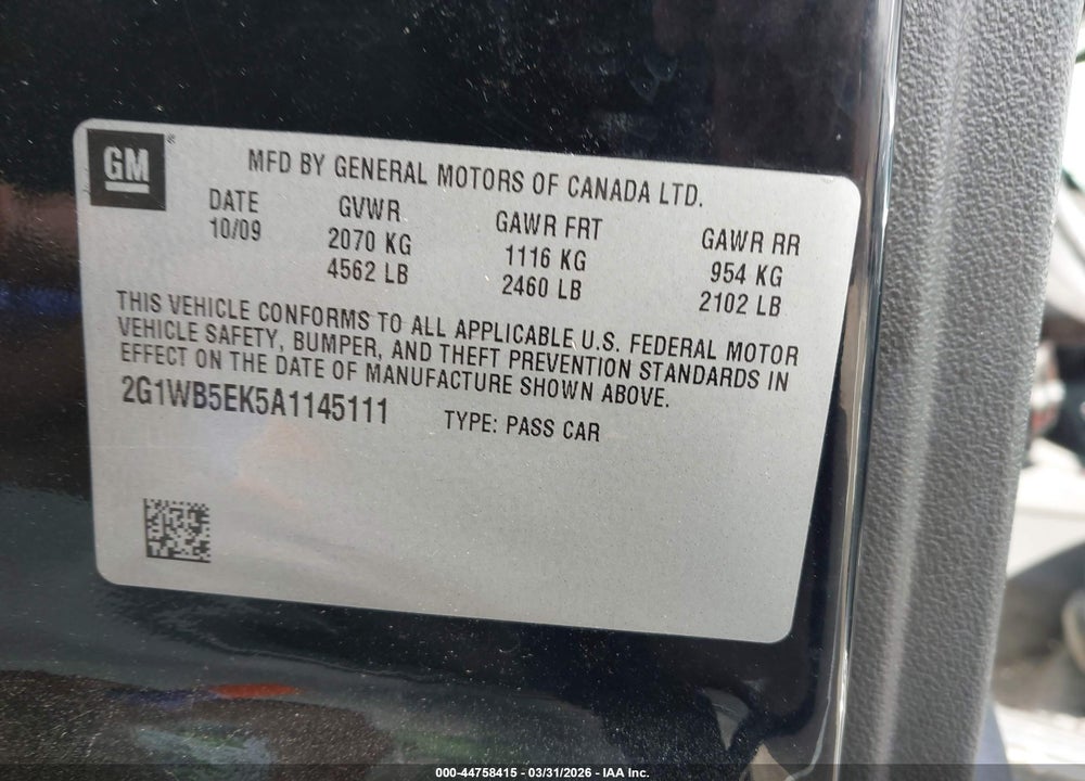2010 CHEVROLET IMPALA LT VIN: 2G1WB5EK5A1145111