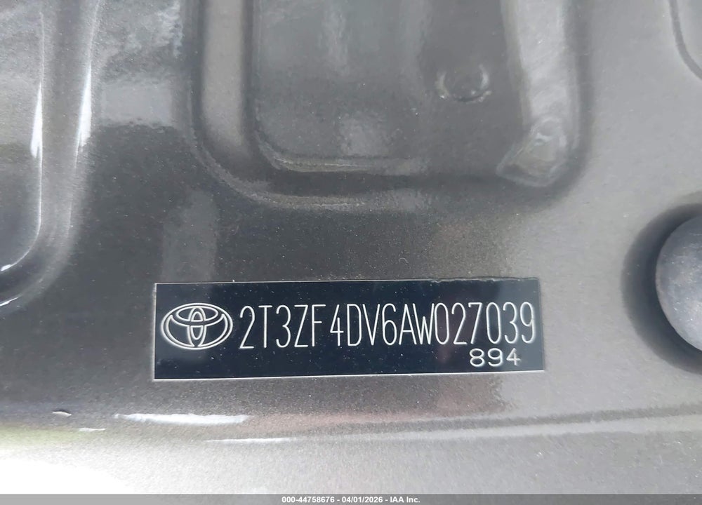2010 TOYOTA RAV4 VIN: 2T3ZF4DV6AW027039