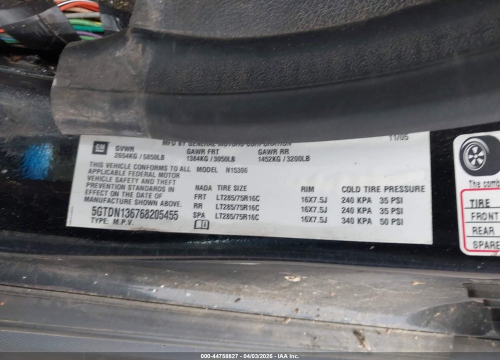2006 HUMMER H3 SUV VIN: 5GTDN136768205455