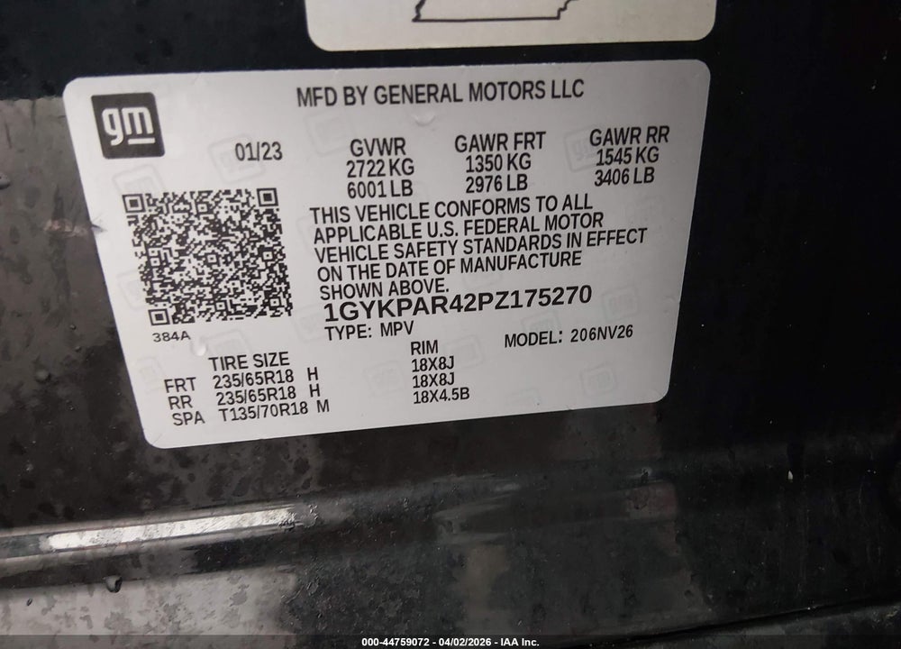2023 CADILLAC XT6 FWD LUXURY VIN: 1GYKPAR42PZ175270