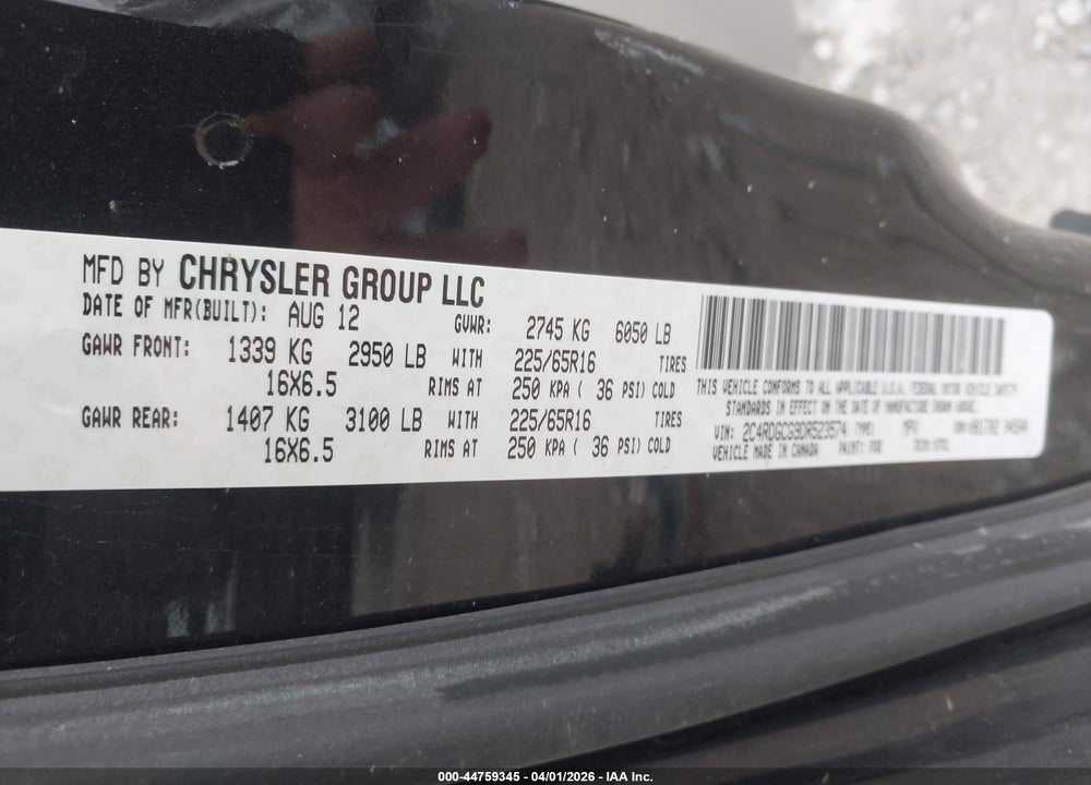 2013 DODGE GRAND CARAVAN SXT VIN: 2C4RDGCG9DR523574