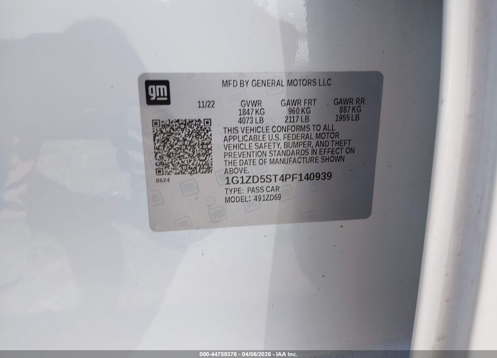 2023 CHEVROLET MALIBU LT VIN: 1G1ZD5ST4PF140939