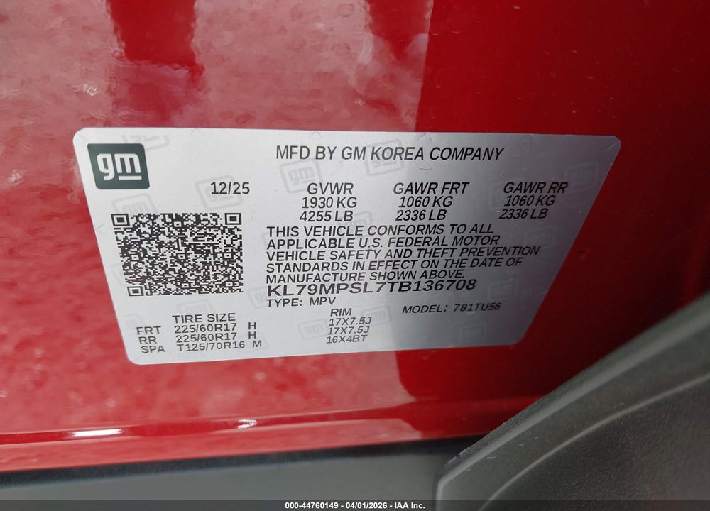 2026 CHEVROLET TRAILBLAZER FWD LT VIN: KL79MPSL7TB136708