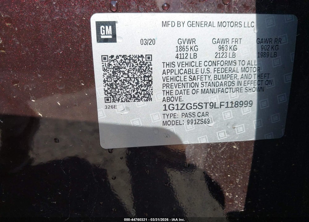 2020 CHEVROLET MALIBU VIN: 1G1ZG5ST9LF118999
