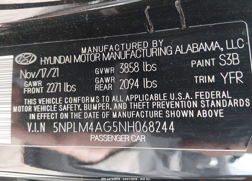2022 HYUNDAI ELANTRA SEL VIN: 5NPLM4AG5NH068244