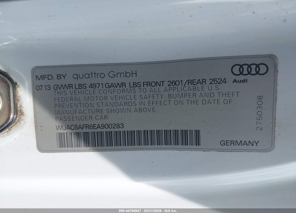 2014 AUDI RS 5 4.2 VIN: WUAC6AFR6EA900283