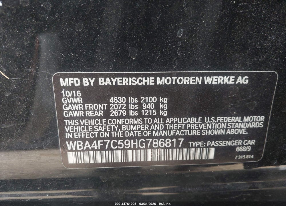 2017 BMW 430I GRAN COUPE VIN: WBA4F7C59HG786817