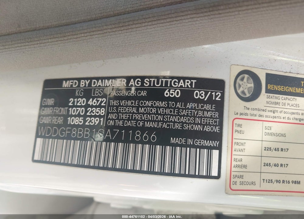 2012 MERCEDES-BENZ C 300 SPORT 4MATIC VIN: WDDGF8BB1CA711866