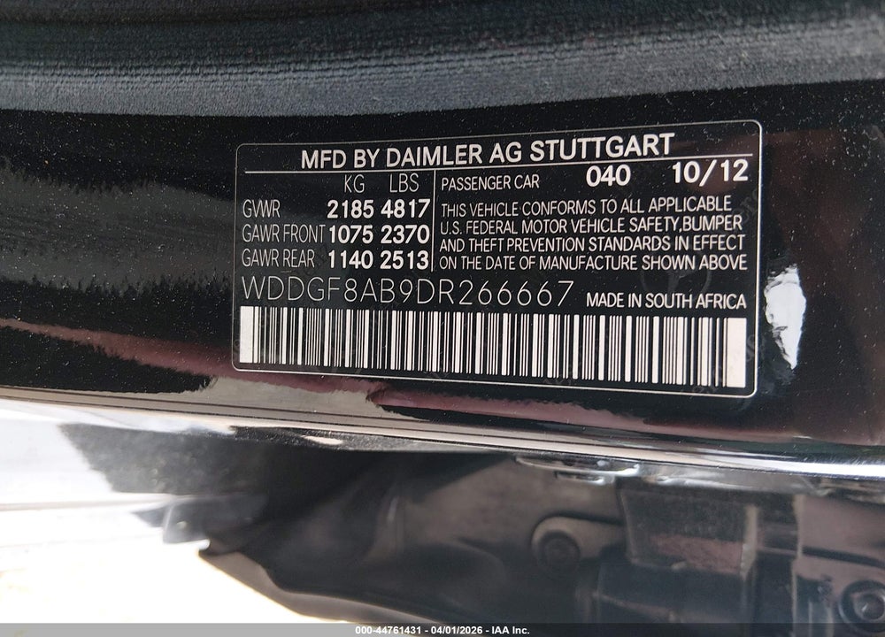 2013 MERCEDES-BENZ C 300 SPORT 4MATIC VIN: WDDGF8AB9DR266667