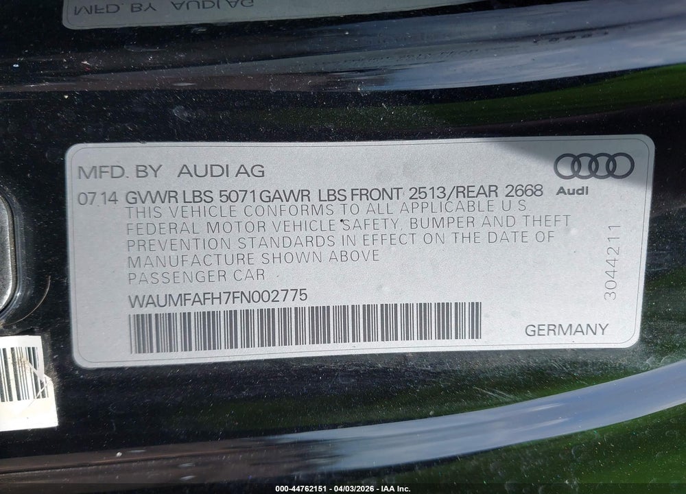 2015 AUDI A5 2.0T PREMIUM VIN: WAUMFAFH7FN002775